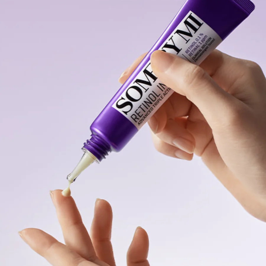 SOME BY MI Retinol Intense Advanced Triple Action Eye Cream in a jar, highlighting its anti-aging benefits and brightening effects for the eye contour area.